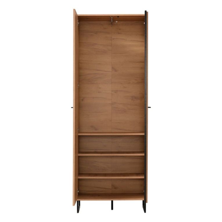 Guardaroba 2 Ante Marrone Rovere Nodi Nero Appendiabiti 3 Ripiani 70.5x194.5h cm, 2 Ante - Seriate