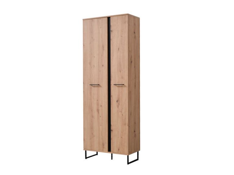 Guardaroba 2 Ante Marrone Rovere Nodi Nero Appendiabiti 3 Ripiani 70.5x194.5h cm, 2 Ante - Seriate