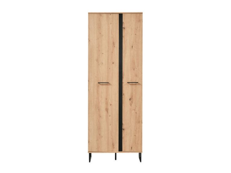 Guardaroba 2 Ante Marrone Rovere Nodi Nero Appendiabiti 3 Ripiani 70.5x194.5h cm, 2 Ante - Seriate