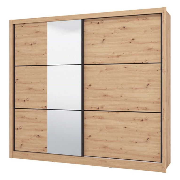 Guardaroba 2 Ante Marrone Rovere Nodi Nero Appendiabiti 9 Ripiani 242x215.5h cm, 2 Ante - Sergnano