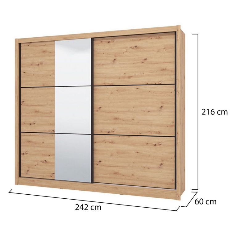 Guardaroba 2 Ante Marrone Rovere Nodi Nero Appendiabiti 9 Ripiani 242x215.5h cm, 2 Ante - Sergnano