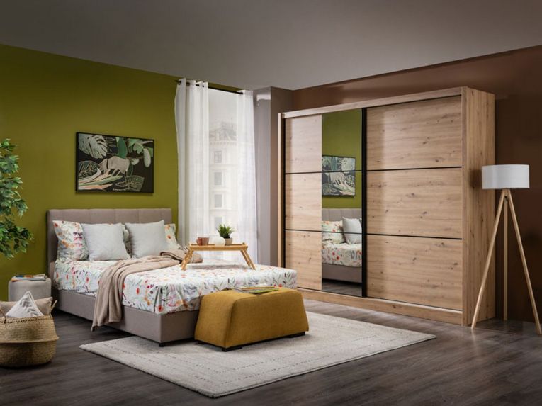 Guardaroba 2 Ante Marrone Rovere Nodi Nero Appendiabiti 9 Ripiani 242x215.5h cm, 2 Ante - Sergnano