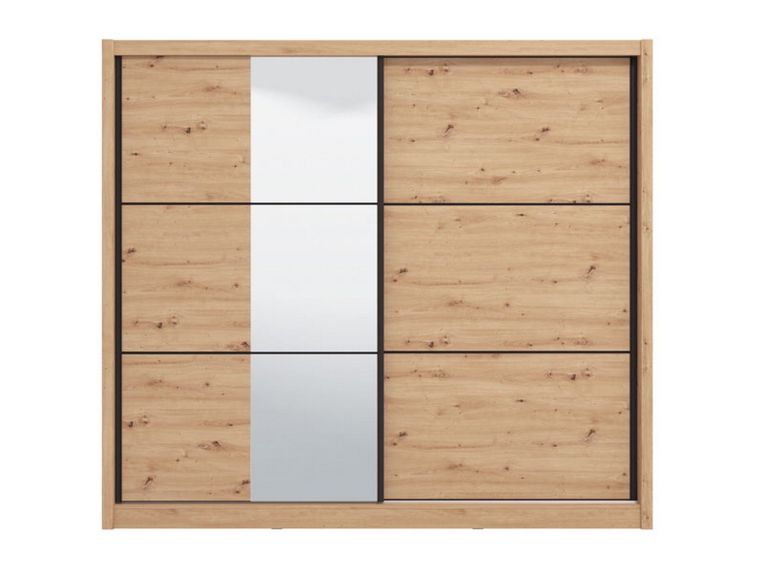 Guardaroba 2 Ante Marrone Rovere Nodi Nero Appendiabiti 9 Ripiani 242x215.5h cm, 2 Ante - Sergnano