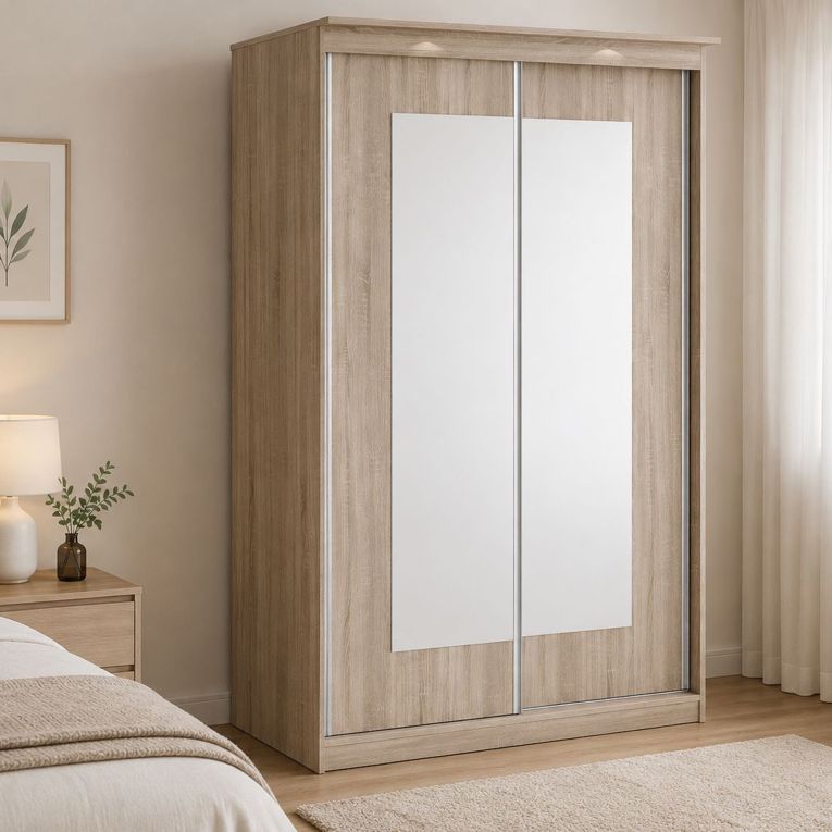 Guardaroba 2 Ante Marrone Rovere Traparente Appendiabiti 2 Ripiani 120x195h cm, 2 Ante - Lesela