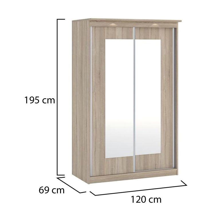Guardaroba 2 Ante Marrone Rovere Traparente Appendiabiti 2 Ripiani 120x195h cm, 2 Ante - Lesela