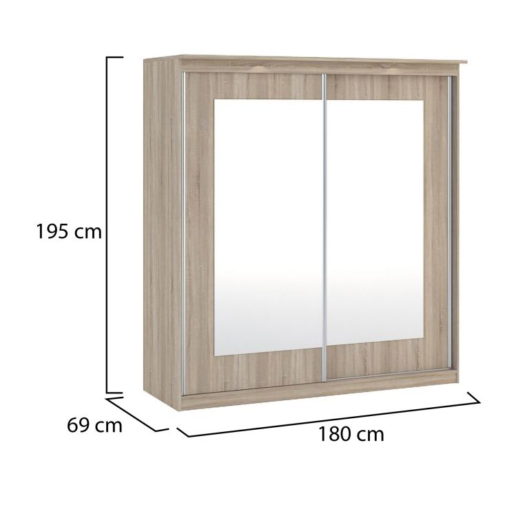 Guardaroba 2 Ante Marrone Rovere Traparente Appendiabiti 5 Ripiani 180x195h cm, 2 Ante - Lesale