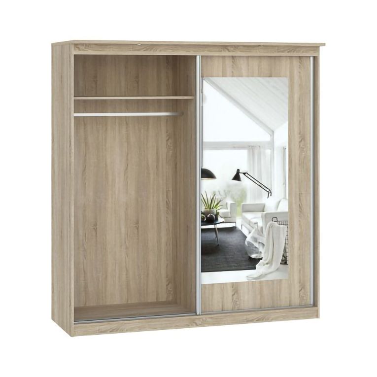 Guardaroba 2 Ante Marrone Rovere Traparente Appendiabiti 5 Ripiani 180x195h cm, 2 Ante - Lesale