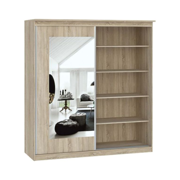 Guardaroba 2 Ante Marrone Rovere Traparente Appendiabiti 5 Ripiani 180x195h cm, 2 Ante - Lesale