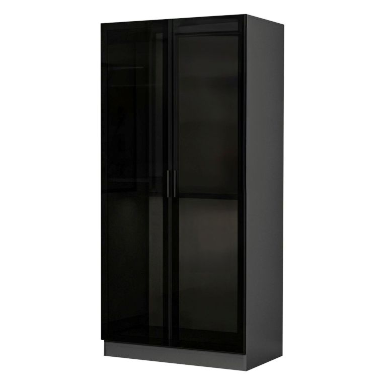 Guardaroba 2 Ante Nero Antracite Appendiabiti un Ripiano 90x210h cm, 2 Ante - Moconesi