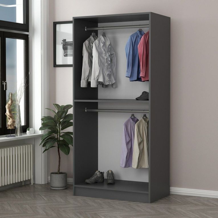 Guardaroba 2 Ante Nero Antracite Appendiabiti un Ripiano 90x210h cm, 2 Ante - Moconesi