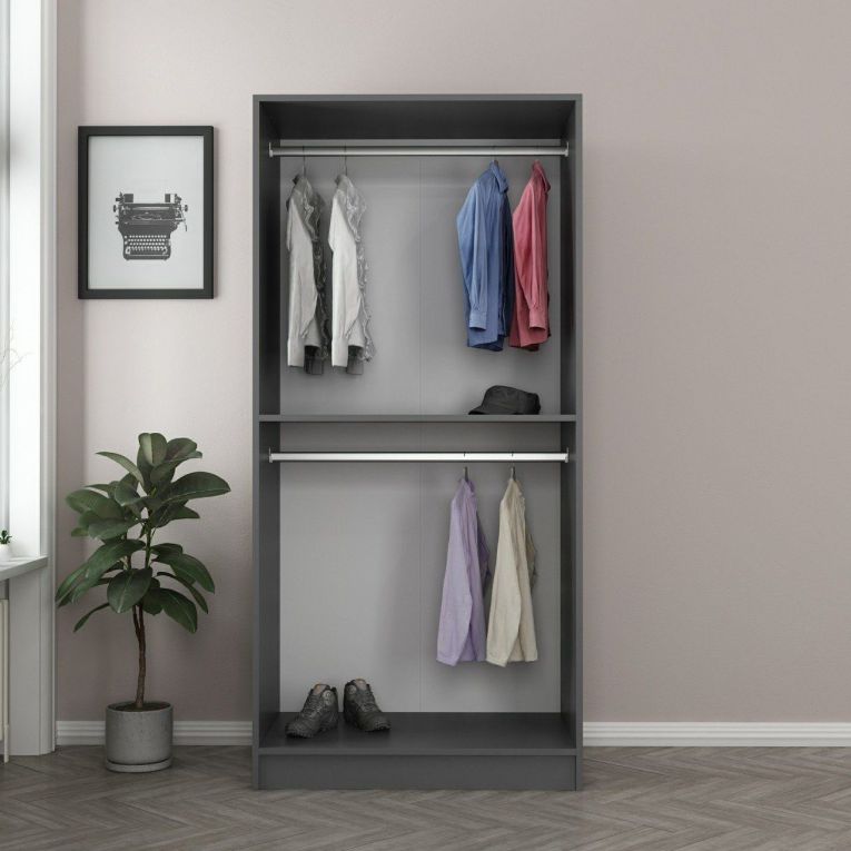 Guardaroba 2 Ante Nero Antracite Appendiabiti un Ripiano 90x210h cm, 2 Ante - Moconesi
