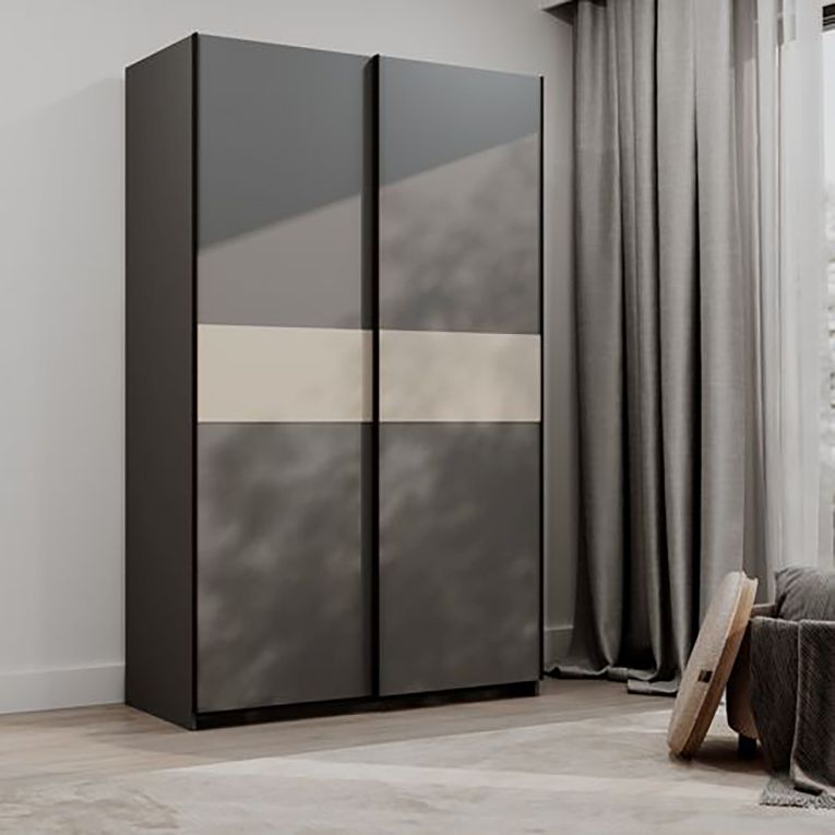 Guardaroba 2 Ante Nero Antracite Beige Cashmere 2 Ripiani Appendiabiti 120x204h cm, 2 Ante - Maba