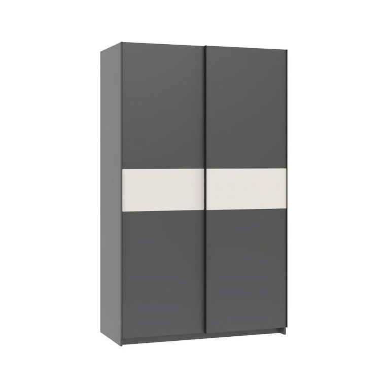 Guardaroba 2 Ante Nero Antracite Beige Cashmere 2 Ripiani Appendiabiti 120x204h cm, 2 Ante - Maba