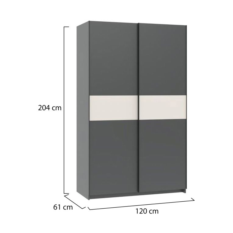 Guardaroba 2 Ante Nero Antracite Beige Cashmere 2 Ripiani Appendiabiti 120x204h cm, 2 Ante - Maba