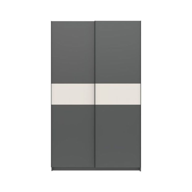 Guardaroba 2 Ante Nero Antracite Beige Cashmere 2 Ripiani Appendiabiti 120x204h cm, 2 Ante - Maba