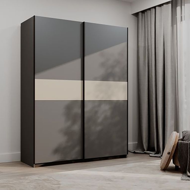 Guardaroba 2 Ante Nero Antracite Beige Cashmere 2 Ripiani Appendiabiti 150x204h cm, 2 Ante - Manita