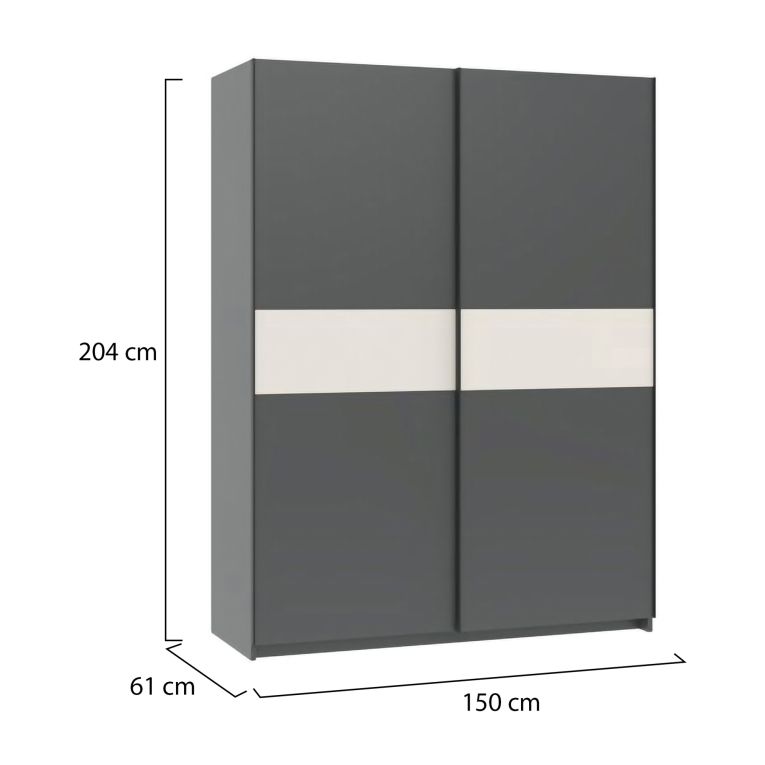 Guardaroba 2 Ante Nero Antracite Beige Cashmere 2 Ripiani Appendiabiti 150x204h cm, 2 Ante - Manita