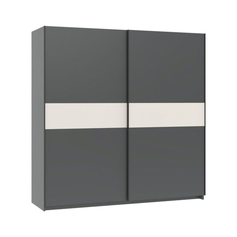 Guardaroba 2 Ante Nero Antracite Beige Cashmere 2 Ripiani Appendiabiti 200x204h cm, 2 Ante - Nalika