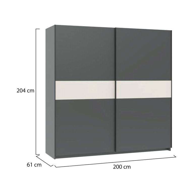 Guardaroba 2 Ante Nero Antracite Beige Cashmere 2 Ripiani Appendiabiti 200x204h cm, 2 Ante - Nalika