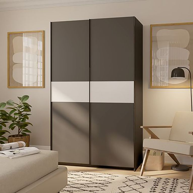 Guardaroba 2 Ante Nero Antracite Bianco 2 Ripiani Appendiabiti 120x204h cm, 2 Ante - Maba