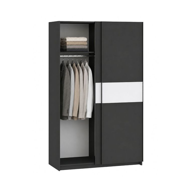 Guardaroba 2 Ante Nero Antracite Bianco 2 Ripiani Appendiabiti 120x204h cm, 2 Ante - Maba