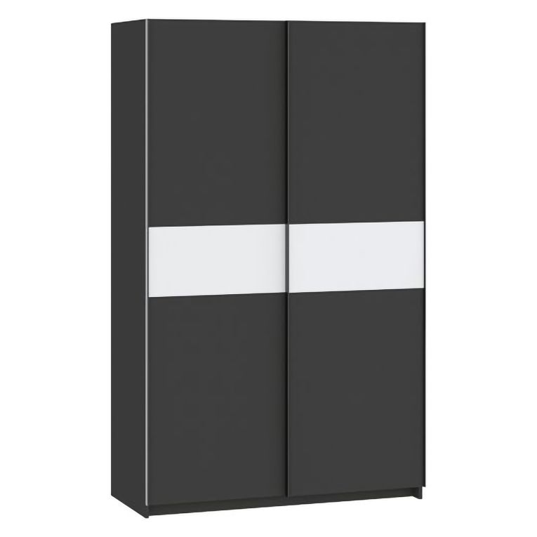 Guardaroba 2 Ante Nero Antracite Bianco 2 Ripiani Appendiabiti 120x204h cm, 2 Ante - Maba