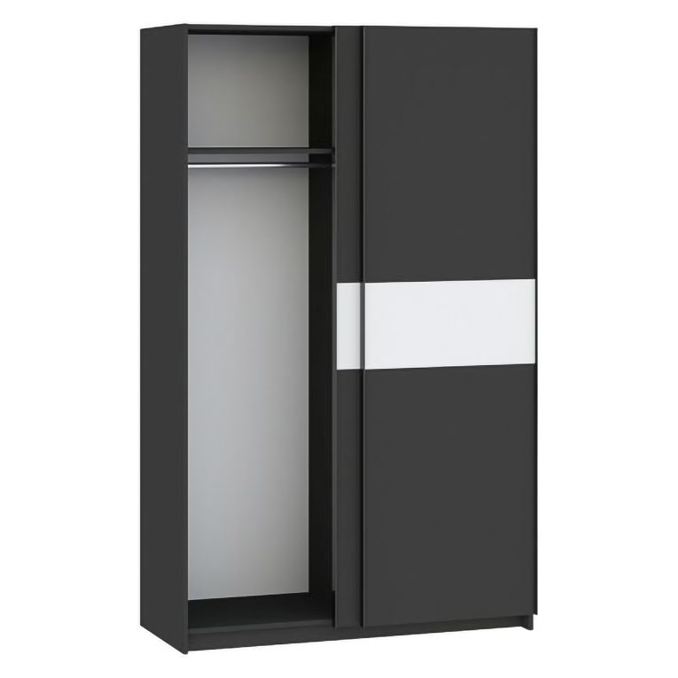Guardaroba 2 Ante Nero Antracite Bianco 2 Ripiani Appendiabiti 120x204h cm, 2 Ante - Maba