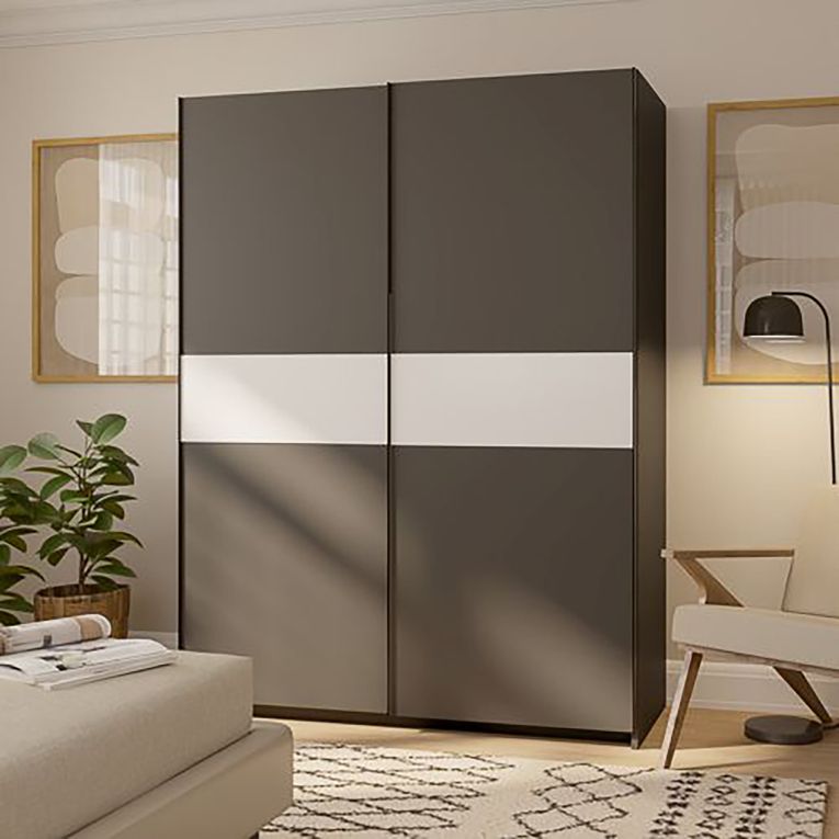 Guardaroba 2 Ante Nero Antracite Bianco 2 Ripiani Appendiabiti 150x204h cm, 2 Ante - Manita