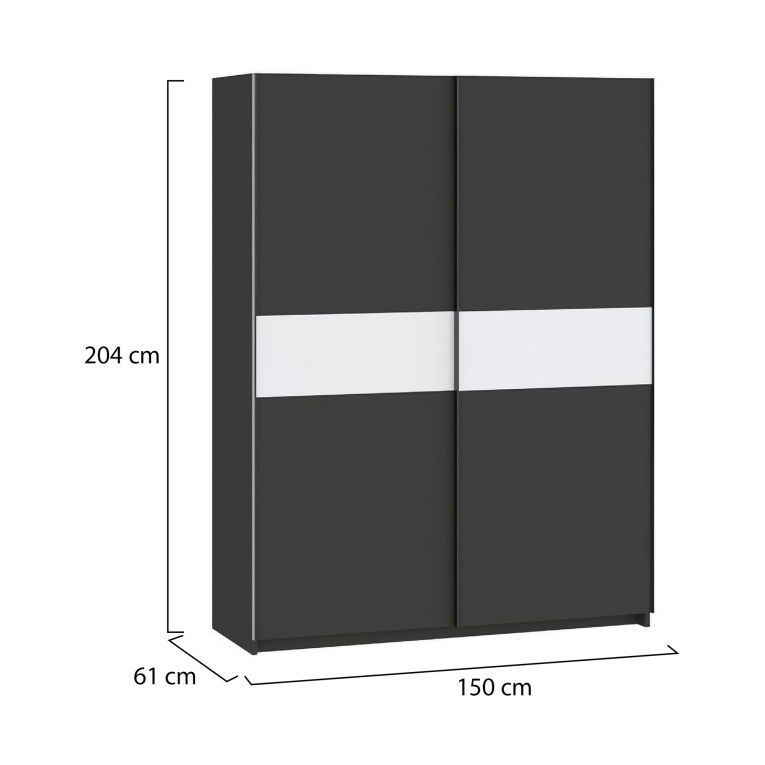 Guardaroba 2 Ante Nero Antracite Bianco 2 Ripiani Appendiabiti 150x204h cm, 2 Ante - Manita