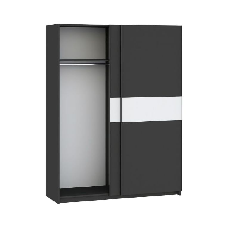 Guardaroba 2 Ante Nero Antracite Bianco 2 Ripiani Appendiabiti 150x204h cm, 2 Ante - Manita