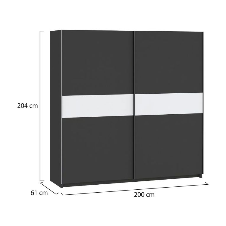 Guardaroba 2 Ante Nero Antracite Bianco 2 Ripiani Appendiabiti 200x204h cm, 2 Ante - Nalika