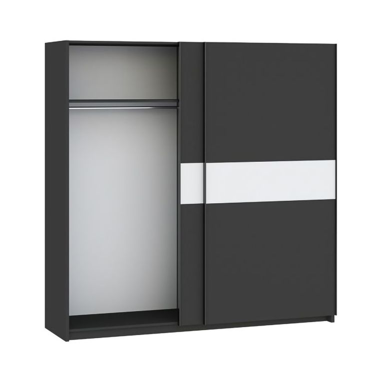 Guardaroba 2 Ante Nero Antracite Bianco 2 Ripiani Appendiabiti 200x204h cm, 2 Ante - Nalika