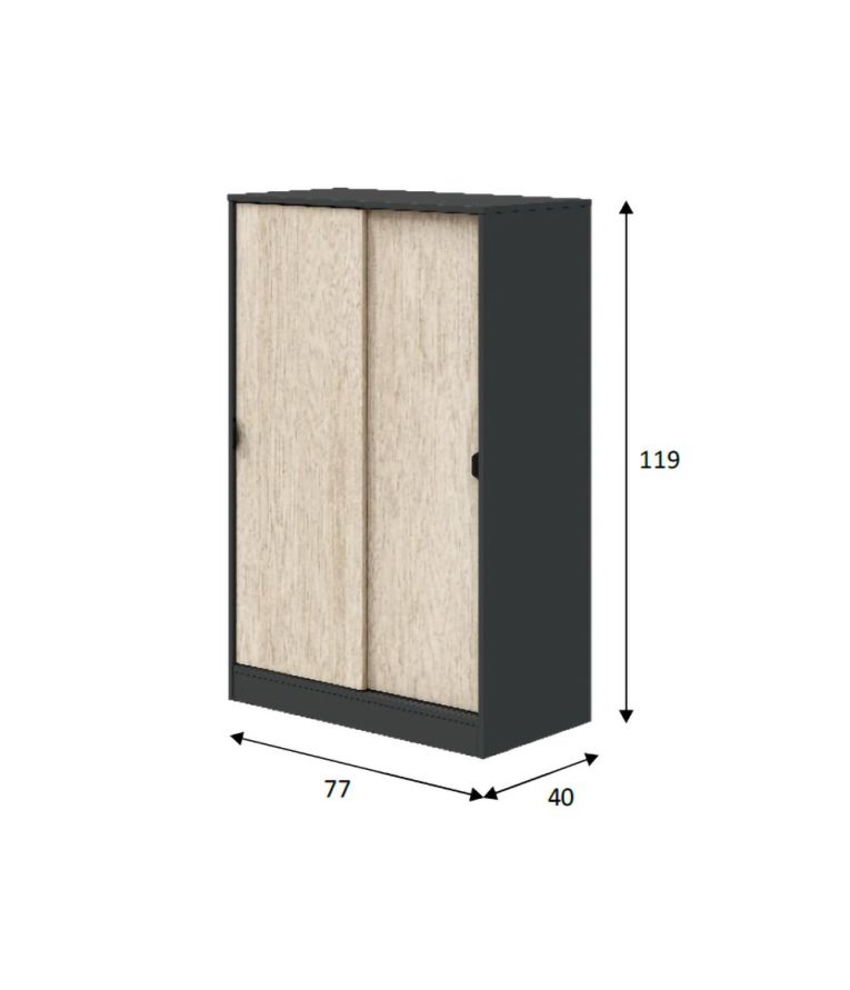 Guardaroba 2 Ante Nero Antracite Marrone Rovere 2 Ripiani 2 Ante 77x119h cm, Apertura Scorrevole - Stelvio