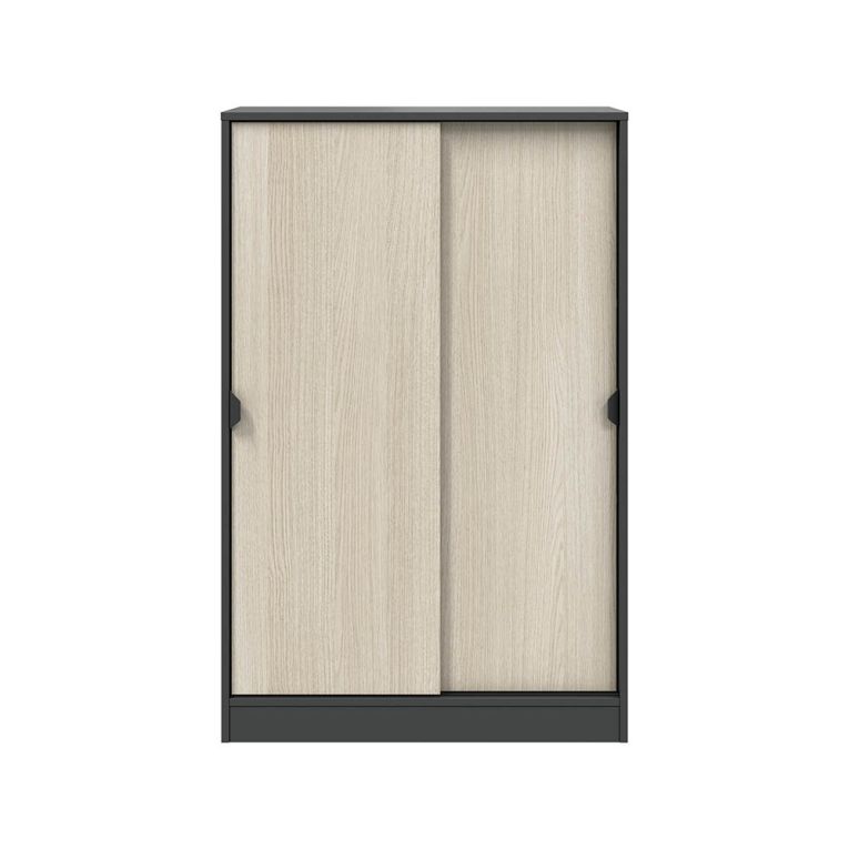 Guardaroba 2 Ante Nero Antracite Marrone Rovere 2 Ripiani 2 Ante 77x119h cm, Apertura Scorrevole - Stelvio
