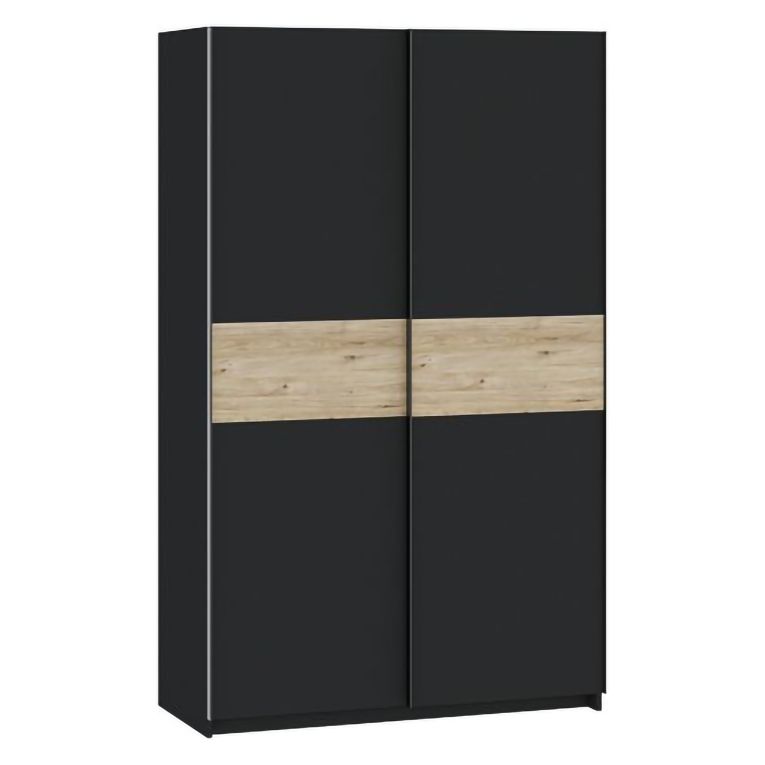Guardaroba 2 Ante Nero Antracite Marrone Rovere 2 Ripiani Appendiabiti 120x204h cm, 2 Ante - Maba