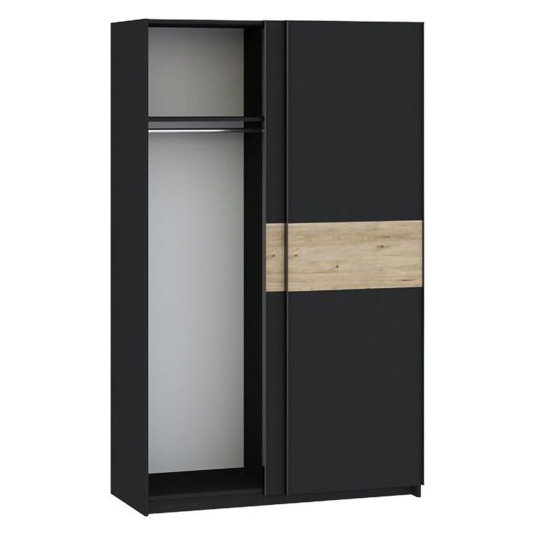 Guardaroba 2 Ante Nero Antracite Marrone Rovere 2 Ripiani Appendiabiti 120x204h cm, 2 Ante - Maba