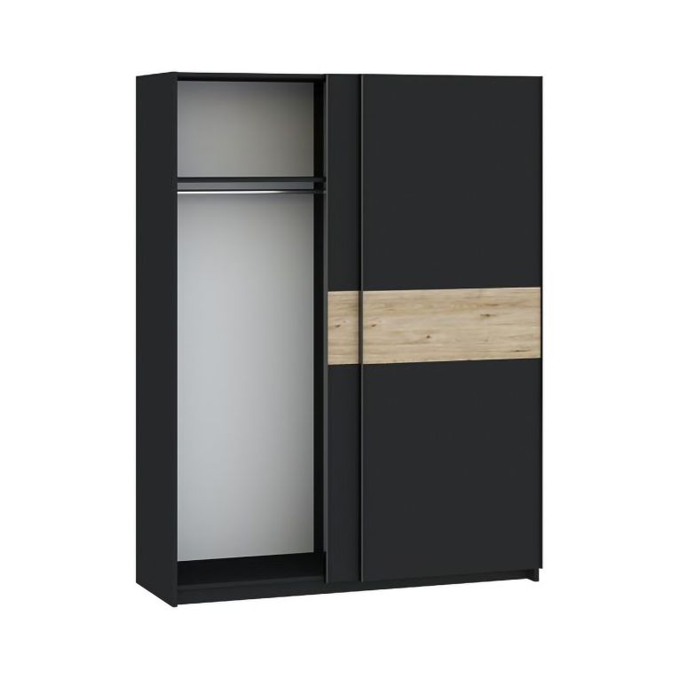 Guardaroba 2 Ante Nero Antracite Marrone Rovere 2 Ripiani Appendiabiti 150x204h cm, 2 Ante - Manita