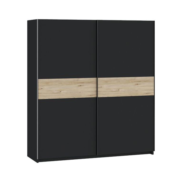 Guardaroba 2 Ante Nero Antracite Marrone Rovere 2 Ripiani Appendiabiti 200x204h cm, 2 Ante - Nalika