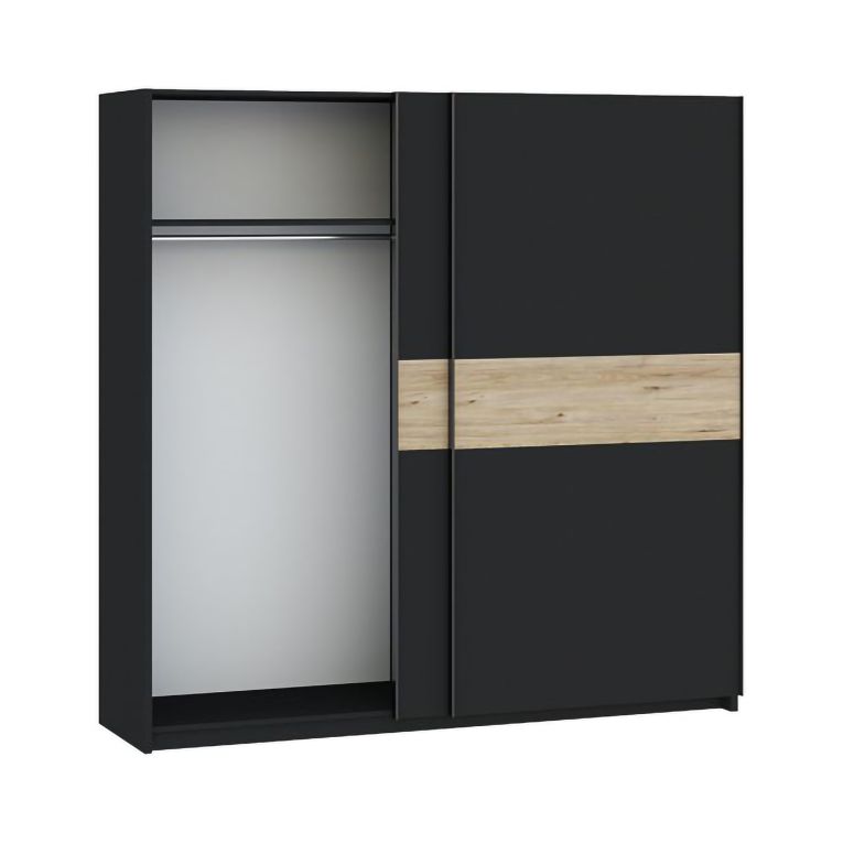 Guardaroba 2 Ante Nero Antracite Marrone Rovere 2 Ripiani Appendiabiti 200x204h cm, 2 Ante - Nalika