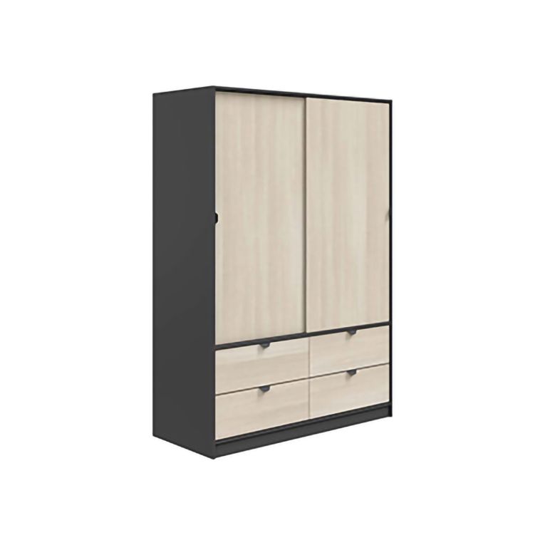Guardaroba 2 Ante Nero Antracite Marrone Rovere 4 Cassetti 2 Ripiani 140x200h cm, Appendiabiti - Ponna