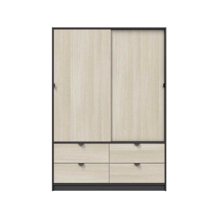 Guardaroba 2 Ante Nero Antracite Marrone Rovere 4 Cassetti 2 Ripiani 140x200h cm, Appendiabiti - Ponna