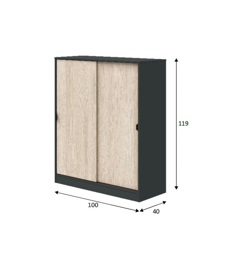 Guardaroba 2 Ante Nero Antracite Marrone Rovere 4 Ripiani 2 Ante 100x119h cm, Apertura Scorrevole - Resana