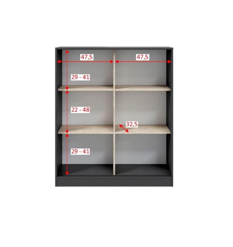 Guardaroba 2 Ante Nero Antracite Marrone Rovere 4 Ripiani 2 Ante 100x119h cm, Apertura Scorrevole - Resana