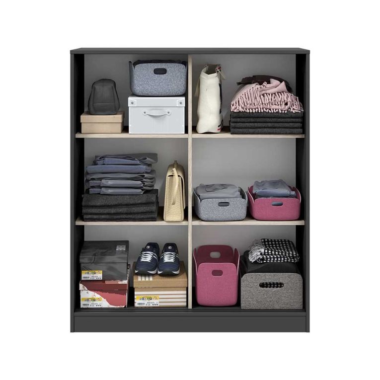 Guardaroba 2 Ante Nero Antracite Marrone Rovere 4 Ripiani 2 Ante 100x119h cm, Apertura Scorrevole - Resana