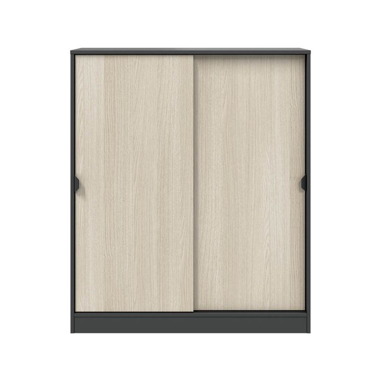 Guardaroba 2 Ante Nero Antracite Marrone Rovere 4 Ripiani 2 Ante 100x119h cm, Apertura Scorrevole - Resana