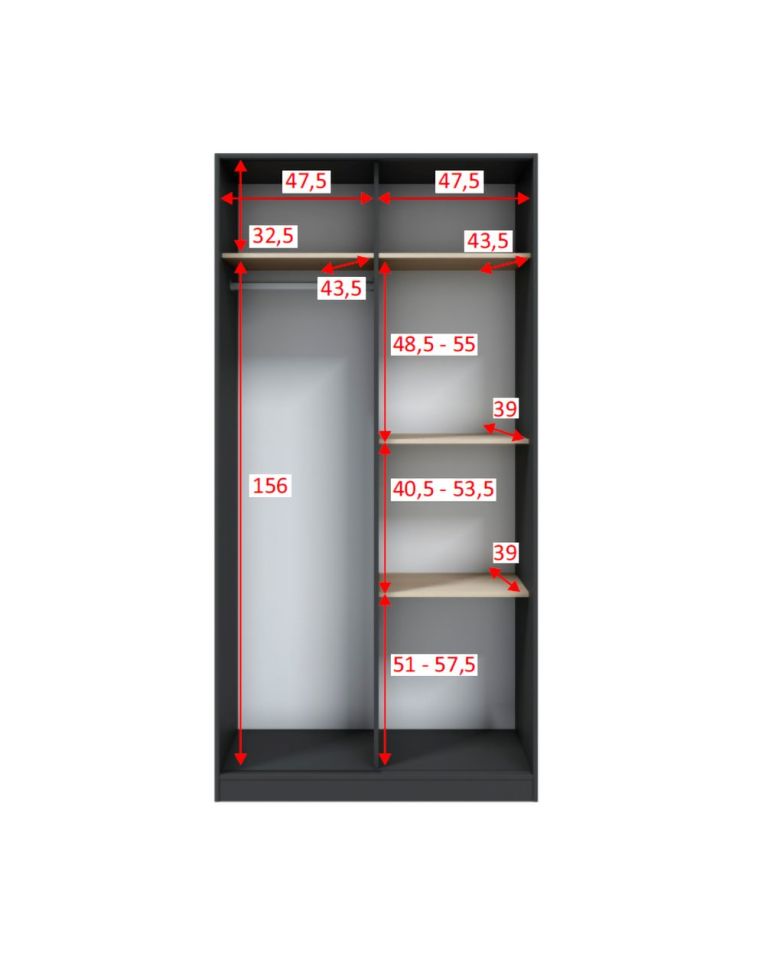 Guardaroba 2 Ante Nero Antracite Marrone Rovere 4 Ripiani Appendiabiti 100x200h cm, 2 Ante - Orgosolo