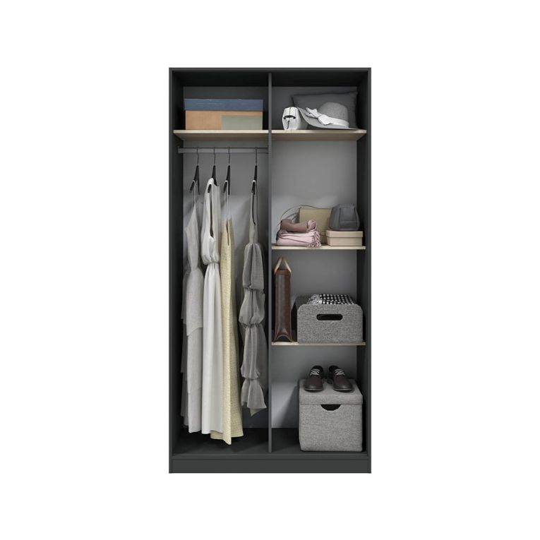 Guardaroba 2 Ante Nero Antracite Marrone Rovere 4 Ripiani Appendiabiti 100x200h cm, 2 Ante - Orgosolo