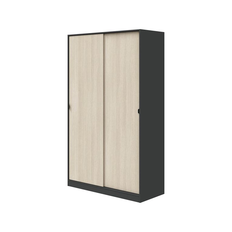 Guardaroba 2 Ante Nero Antracite Marrone Rovere 4 Ripiani Appendiabiti 120x200h cm, 2 Ante - Fiora