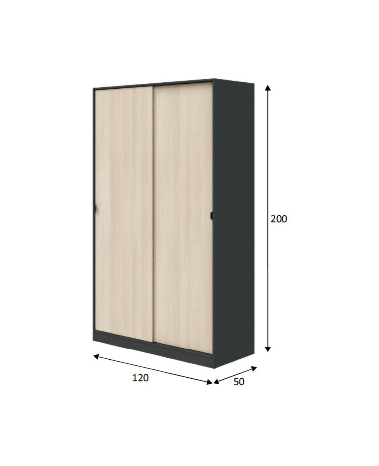 Guardaroba 2 Ante Nero Antracite Marrone Rovere 4 Ripiani Appendiabiti 120x200h cm, 2 Ante - Fiora