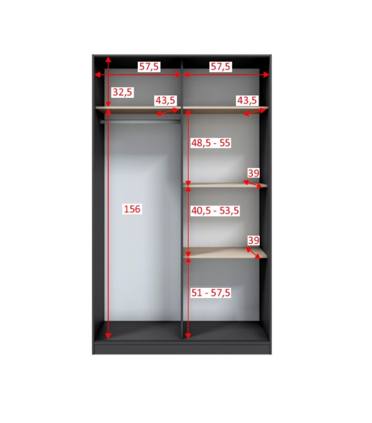 Guardaroba 2 Ante Nero Antracite Marrone Rovere 4 Ripiani Appendiabiti 120x200h cm, 2 Ante - Fiora